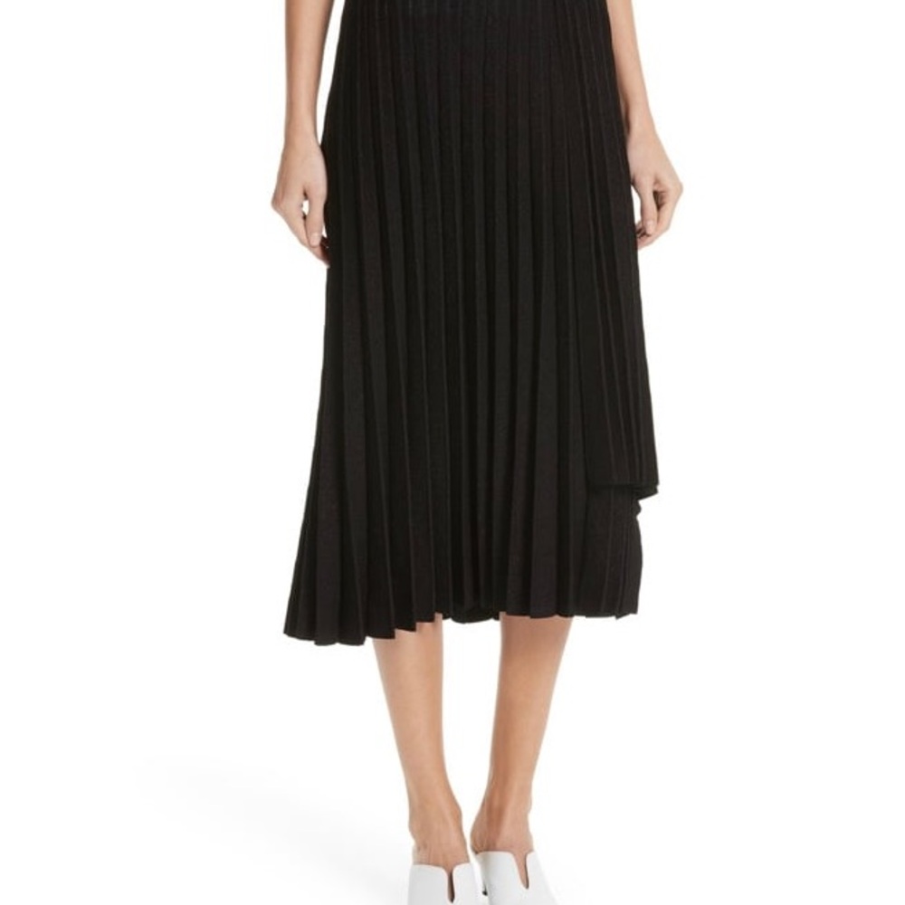 Lewit knit pleated sparkle asymmetrical midi skirt
